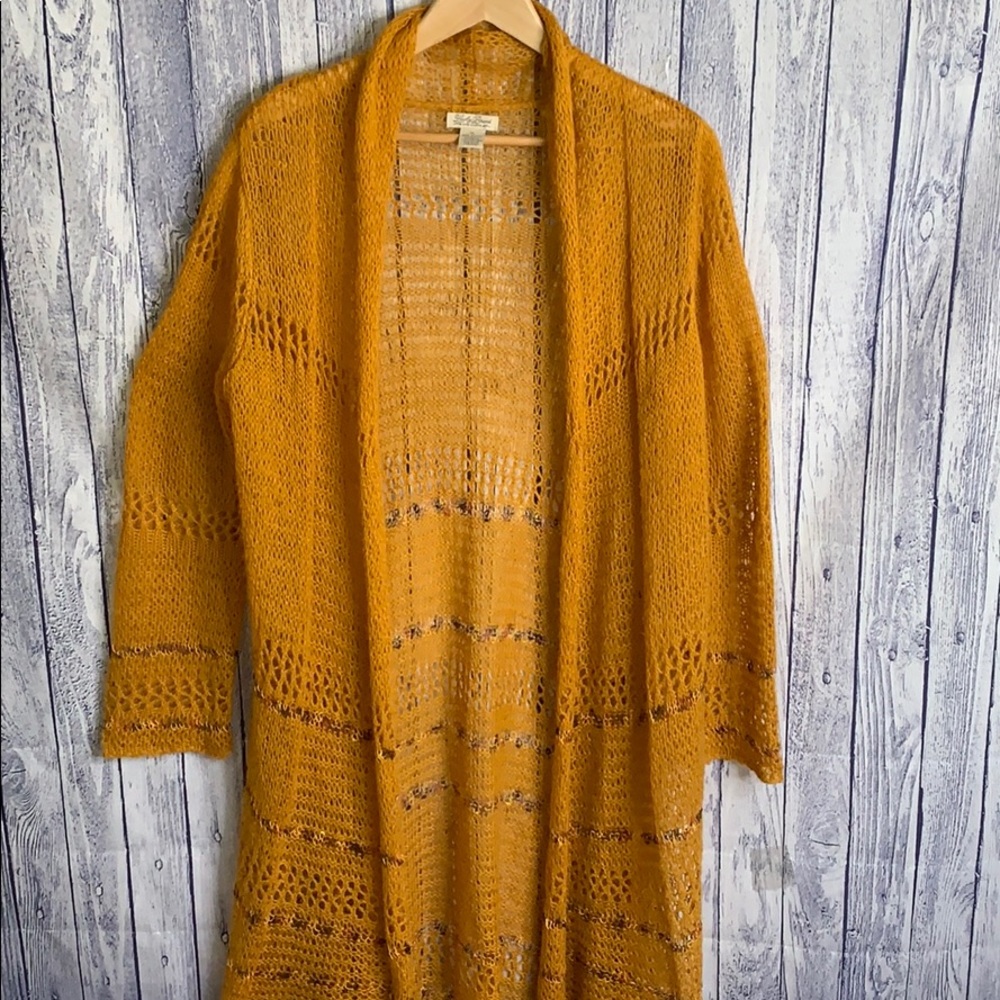 Lucky Brand Gold Mustard Long Open Duster Cardigan